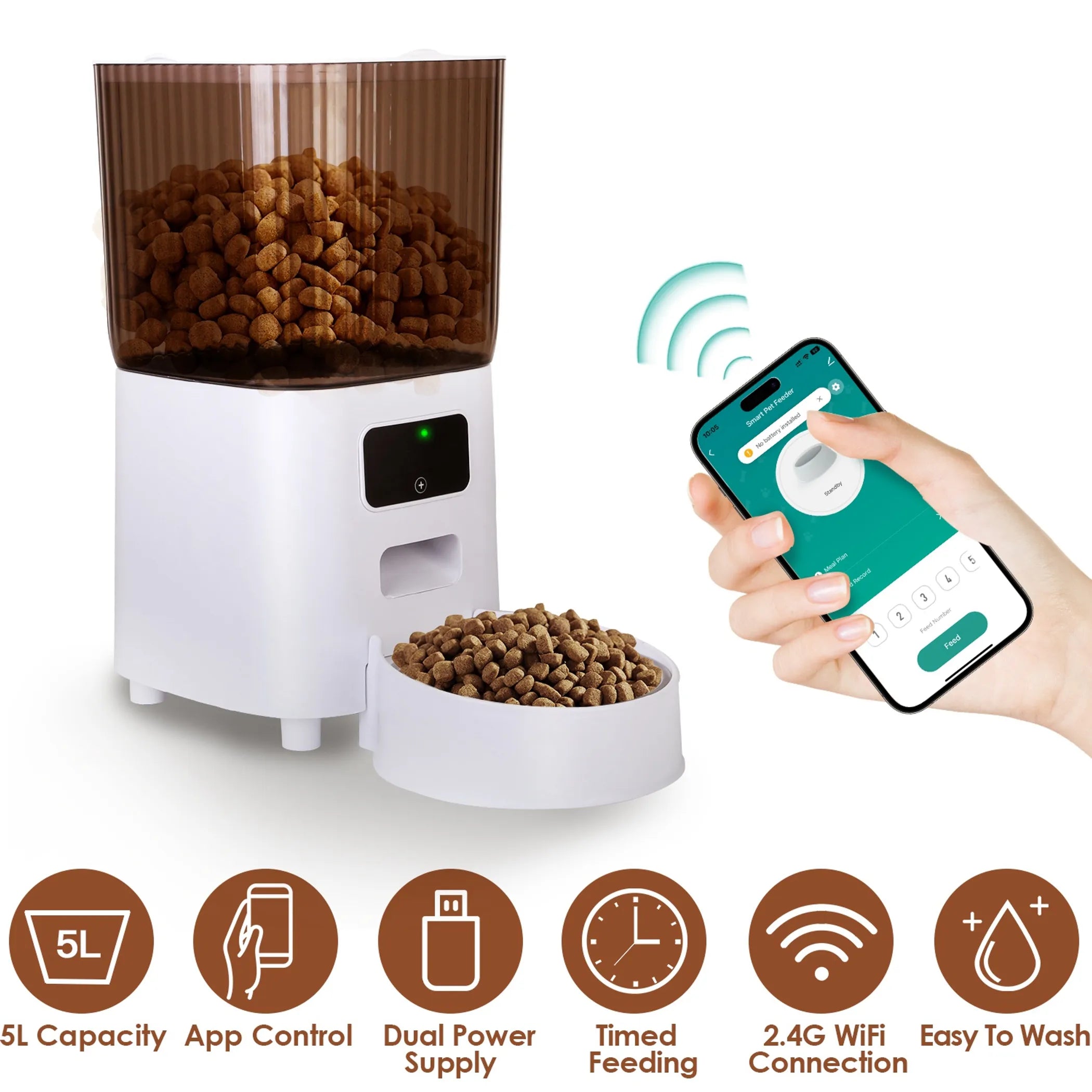 5L Automatic Pet Feeder Timed 2.4G WiFi Cat Feeder